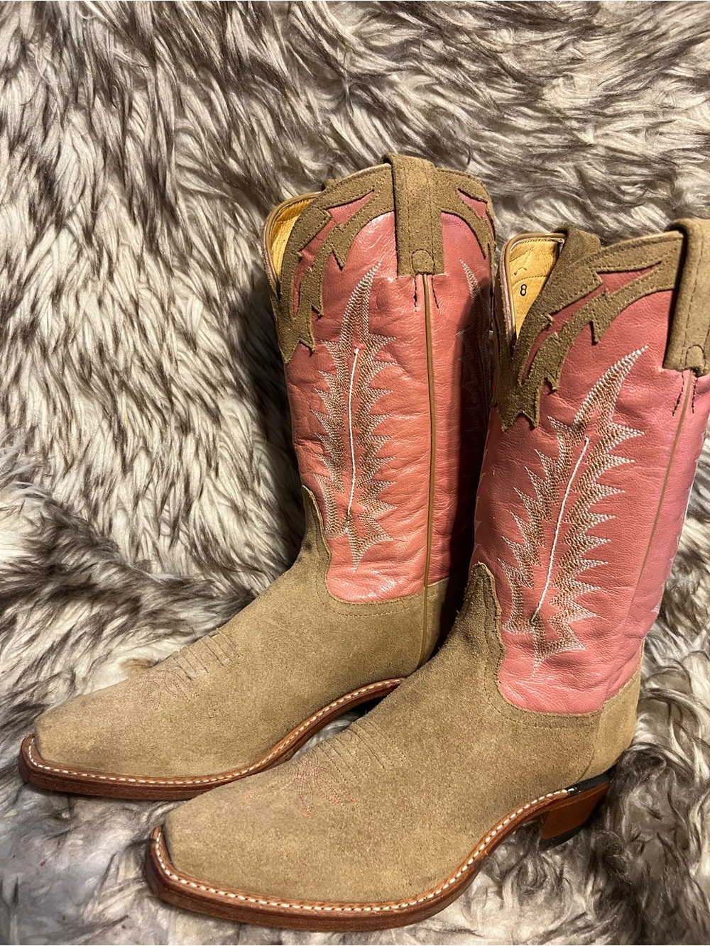 Tony Lama Women Suede Foot Pink Leather Shaft Cowboy Boots Sz 6.5 B - Picture 7 of 14